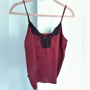 Cami tank. Marroon with black lace trim